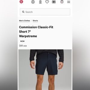 Lululemon Men’s Commission Classic-Fit Short 7” Warpstreme - navy